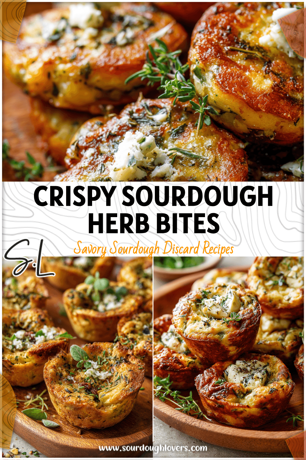 Golden sourdough savory herb pancake bites served on a wooden plate with fresh herbs and protein-rich toppings.